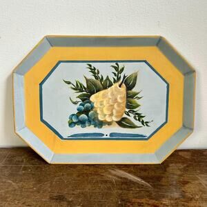 Still Life Blue and Yellow Hand Painted Tray, Signed | Decorative Tray